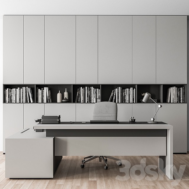 Boss Desk with Library Gray Set - Office Furniture 249