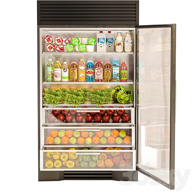 Refrigerator with groceries in the supermarket