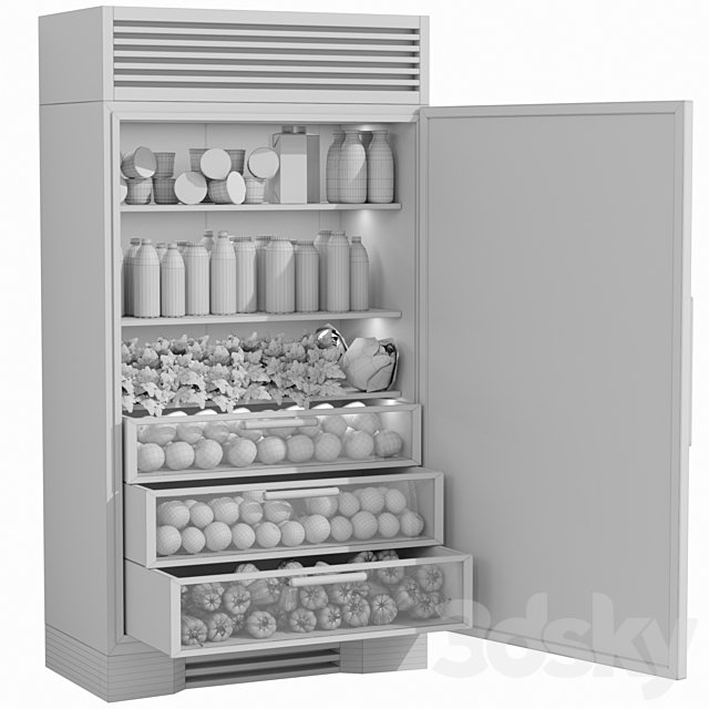 Refrigerator with groceries in the supermarket