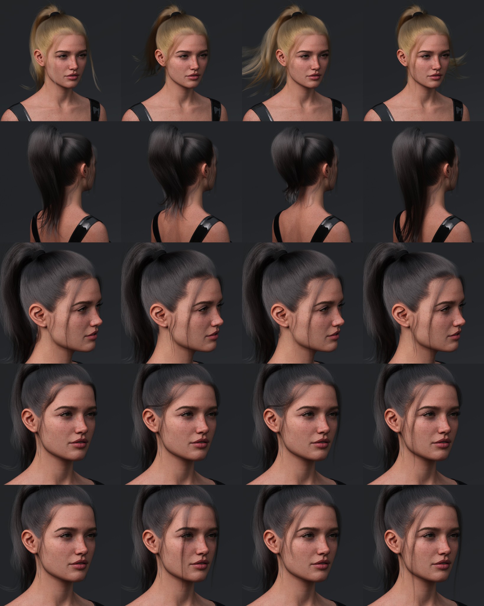 dForce Strand-Based Flirty Casual Ponytail Hair for Genesis 9