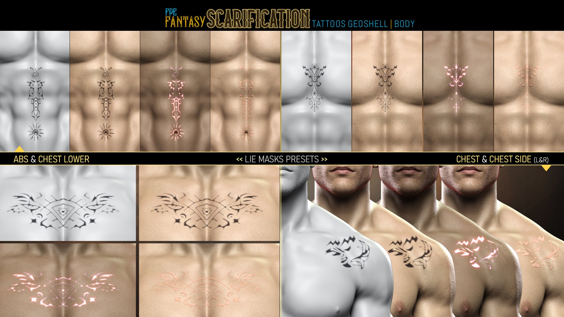 FPE Fantasy Scarification Body Tattoos Geoshell for Genesis 9