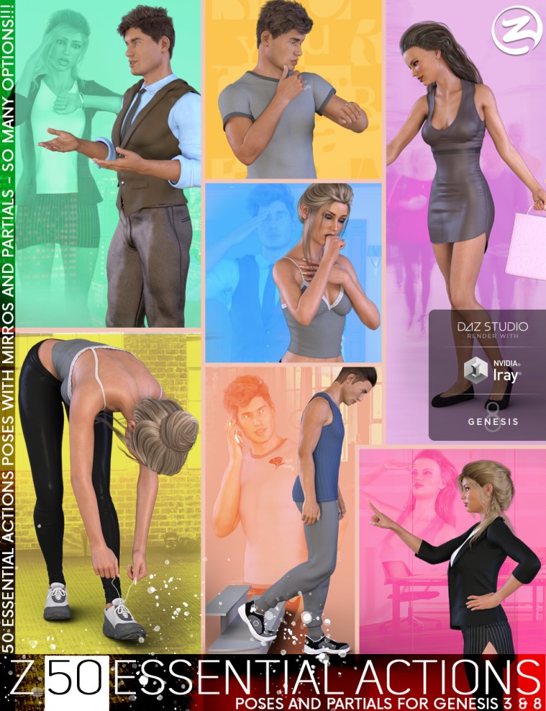 Z 50 Essential Actions - Poses and Partials for Genesis 3 and 8