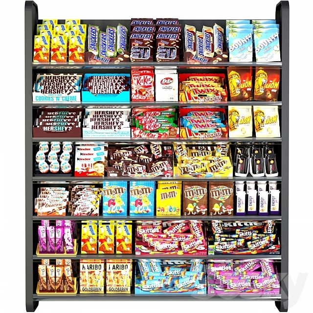 Shelf in the supermarket with sweets. Chocolate