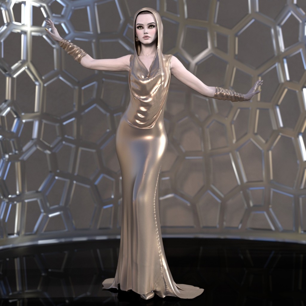 Hooded Evening Dress for Genesis 9 Female