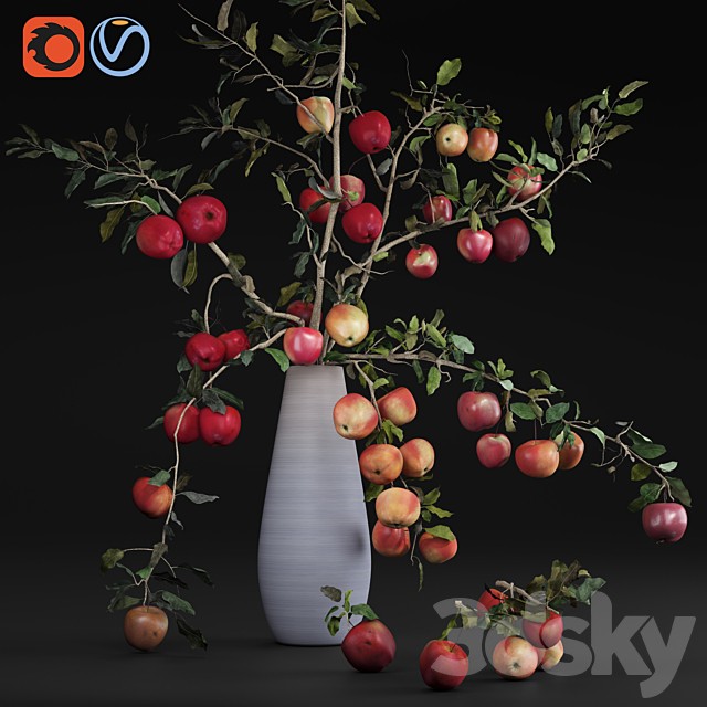 Red Cherry tomato apple branches Dry leaves Vase