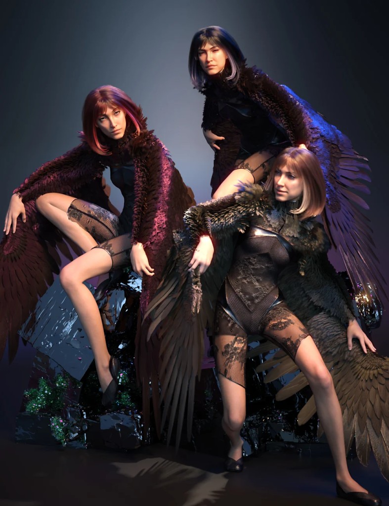 Raven Wing Poses for Genesis 9 and Aello Wings