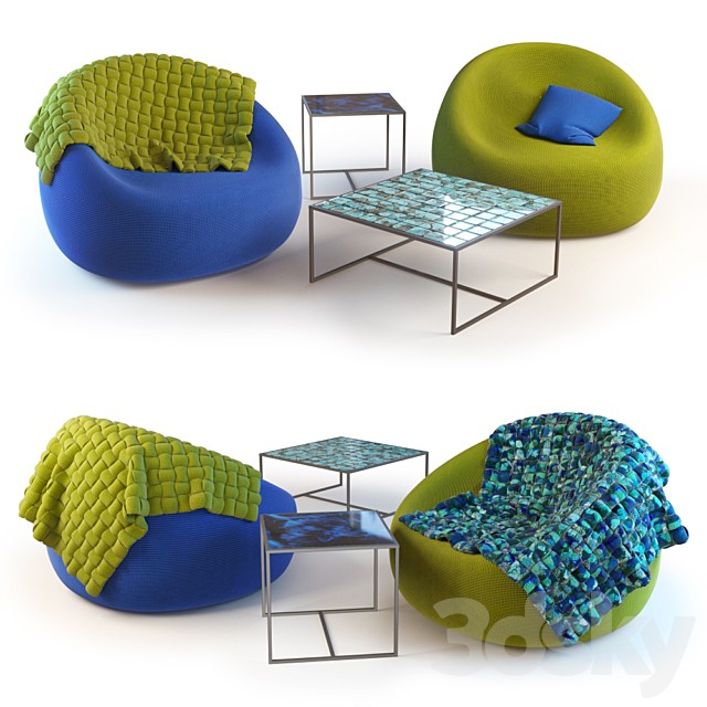 Paola Lenti Otto chair, Cocci table