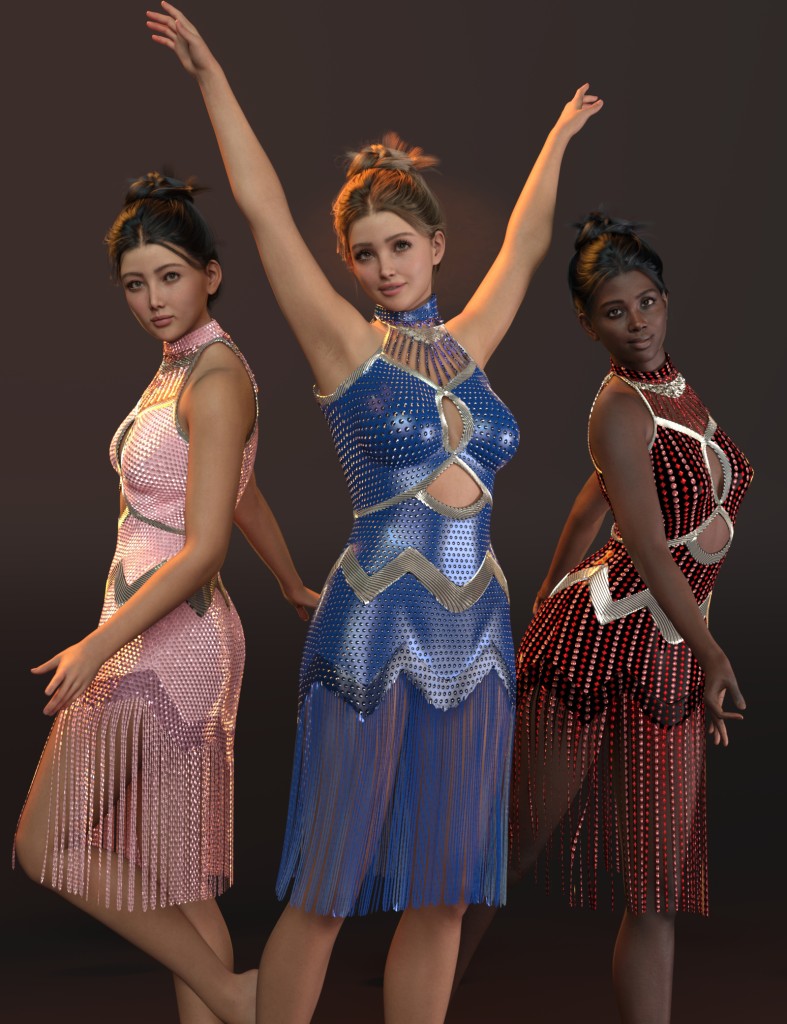 dForce MK Fringed Evening Dress for Genesis 9