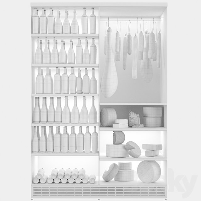 Refrigerator with sausages and jamon in the store