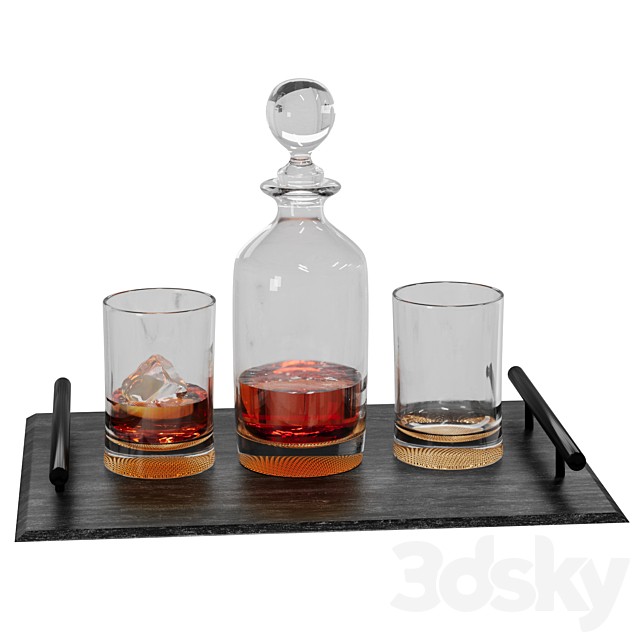 Set: whiskey decanter with crystal glass glasses