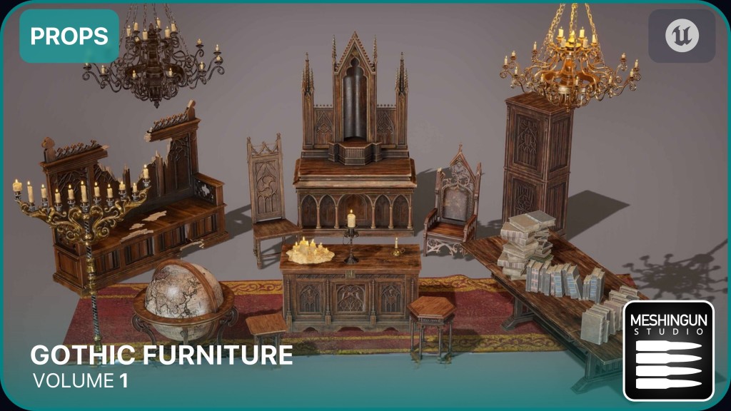 [UE5.0] Gothic Furniture Props Vol1