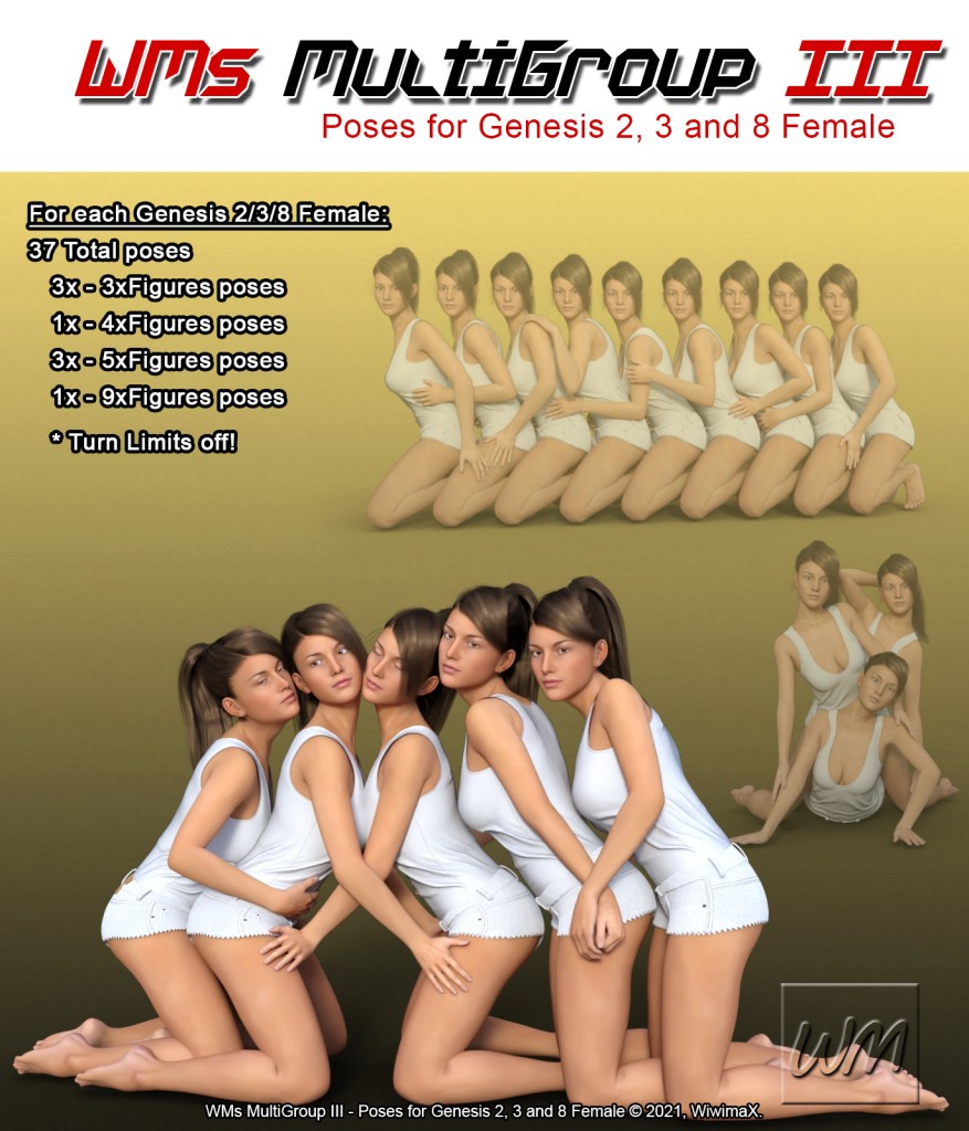 WMs MultiGroup III – Poses for Genesis 2, 3 and 8 Female