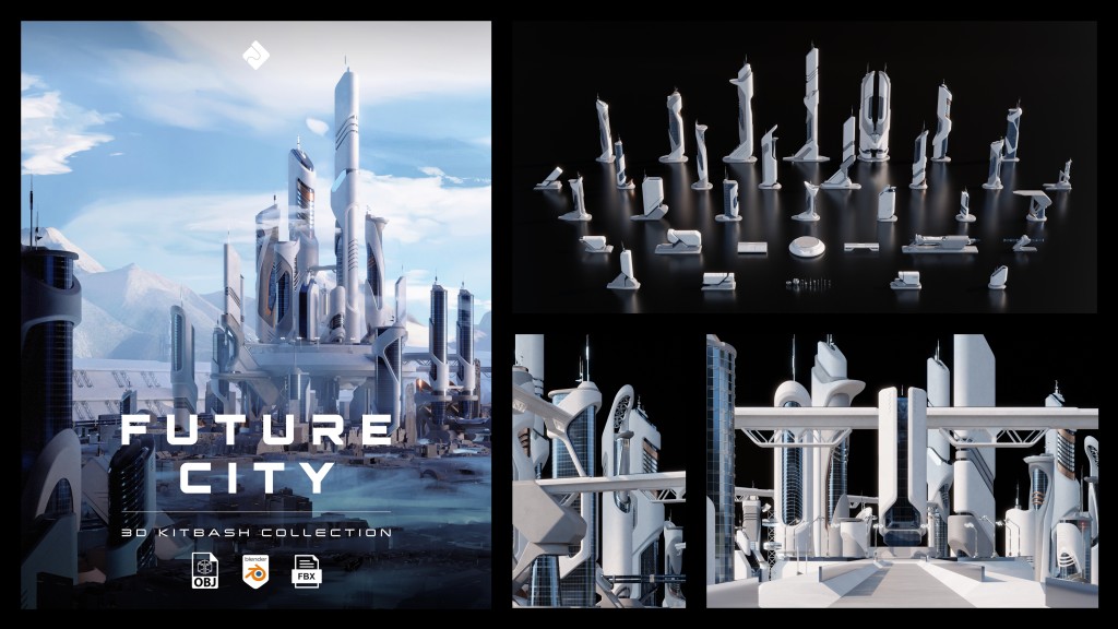 Future City - Futuristic Buildings & Environment Assets 3D Kitbash Pack